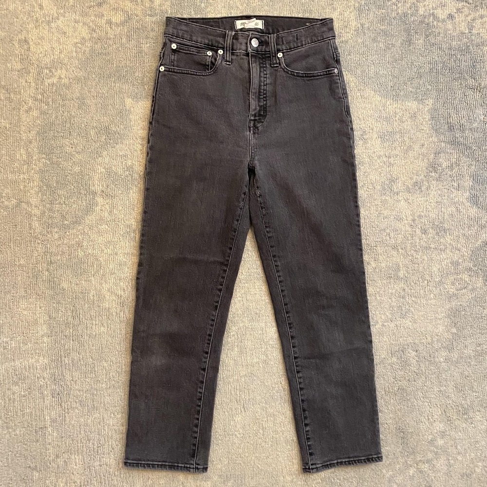 Madewell Classic Straight Jeans Womens 25 Gray Charcoal High Rise Stretch Denim
